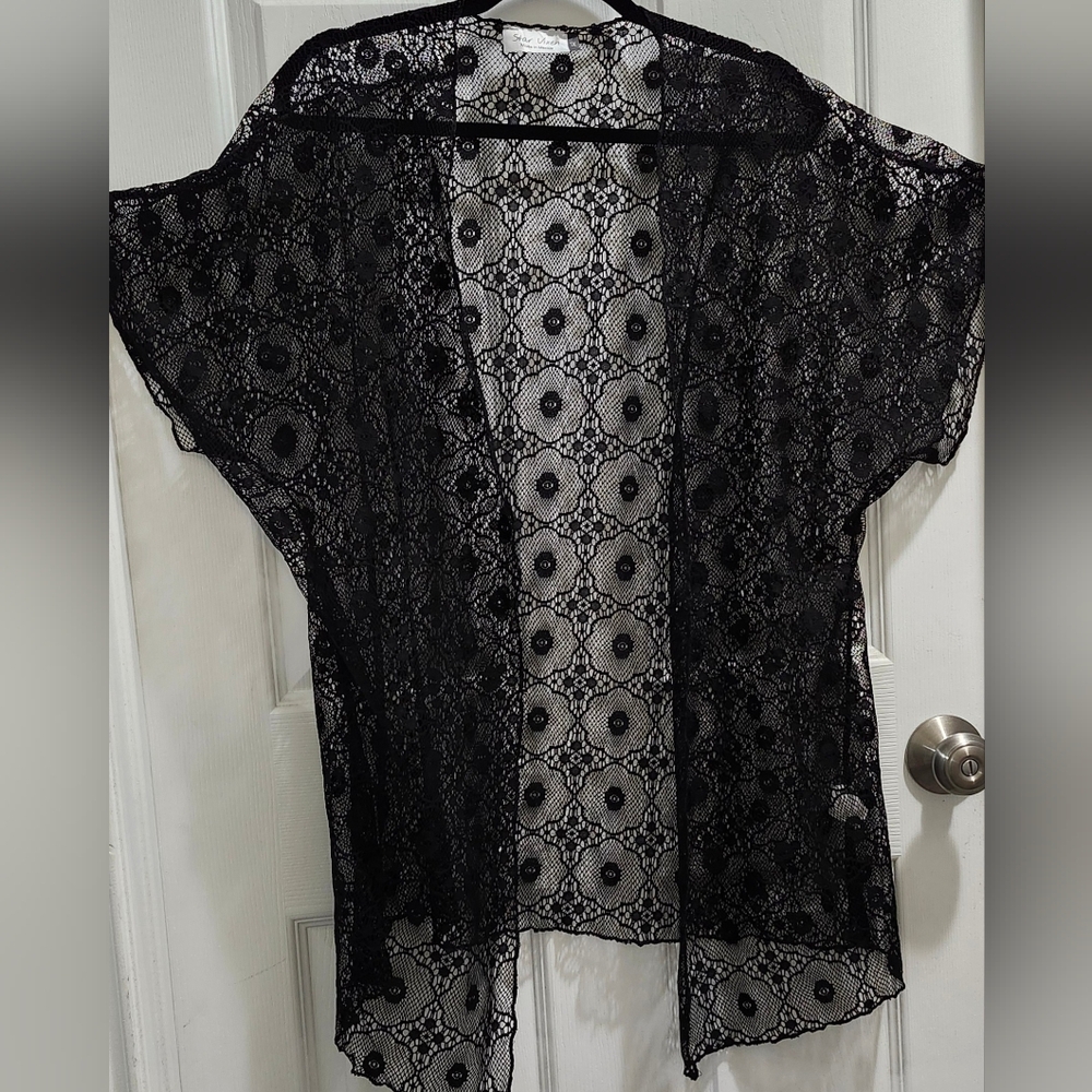 Star Vixen black lace open kimono cardigan women's size 1x